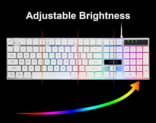 CHONCHOW LED Backlit Wired Gaming Keyboard and Mouse Combo Mechanical Feeling Rainbow Backlight Emitting Character 4800DPI Adjustable USB Mice Compatible with PC Resberry Pi iMac TDW910 White CHONCHOW LED Backlit Wired Gaming Keyboard and Mouse Combo Mechanical Feeling Rainbow Backlight Emitting Character 4800DPI Adjustable USB Mice Compatible with PC Resberry Pi iMac TDW910 White