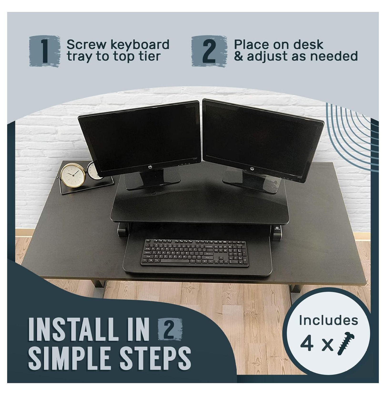 Standing Desk Converter - 32 Inch Adjustable Sit to Stand Up Workstation, Particle Board, Dual Monitor Desktop Riser with Keyboard Tray, for Home Office Laptop, Black 32"