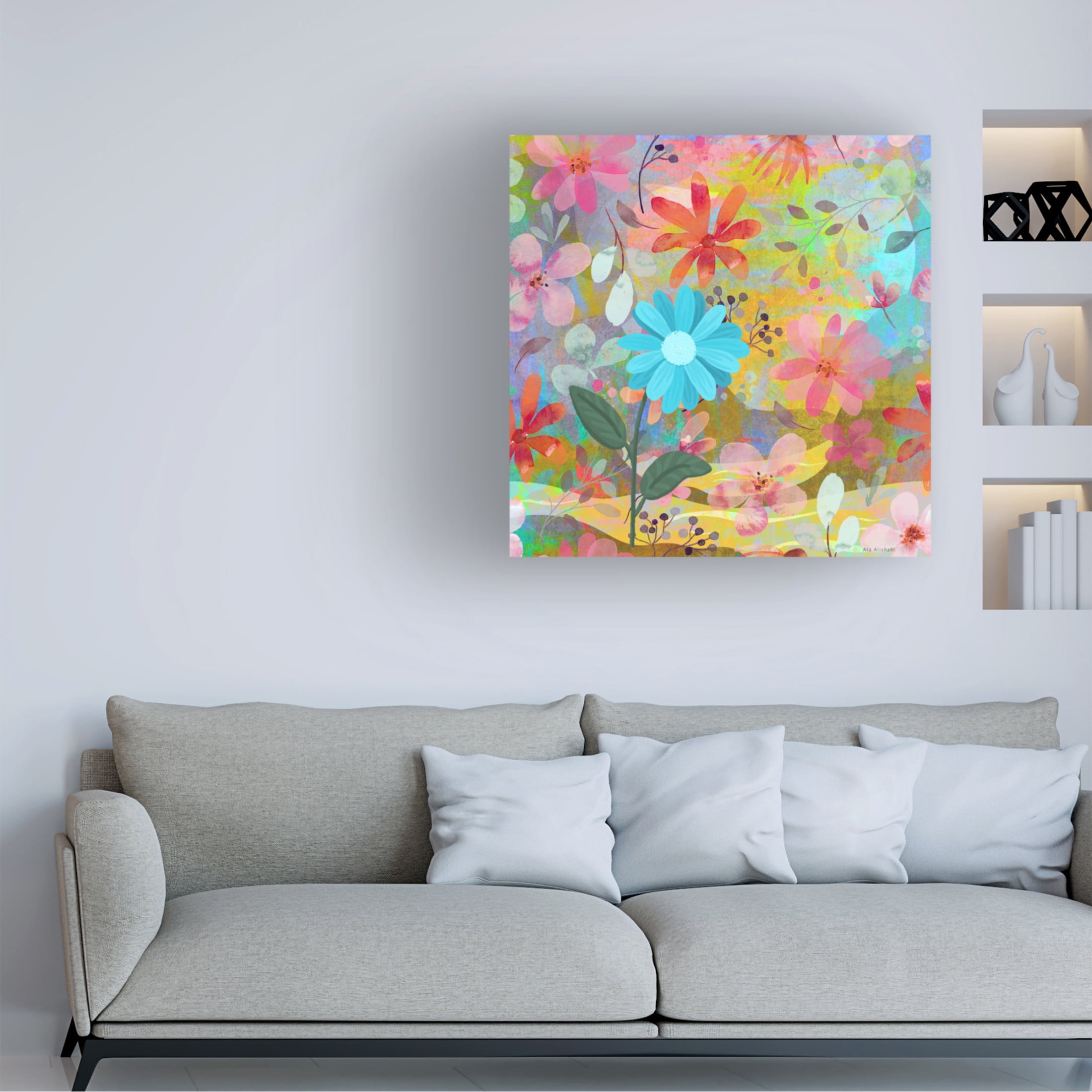 Canvas Wall Art - Ata Alishahi 'Singl Blue Flower' Wall Art for Living Room, Bedroom, or Office Décor by Trademark Fine Art - 14 x 14 Inches