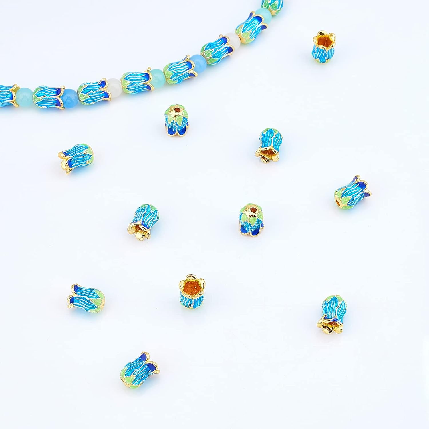 25pcs 5-Petal Rack Plating Brass Enamel Bead Cap for Jewelry Making Findings Golden