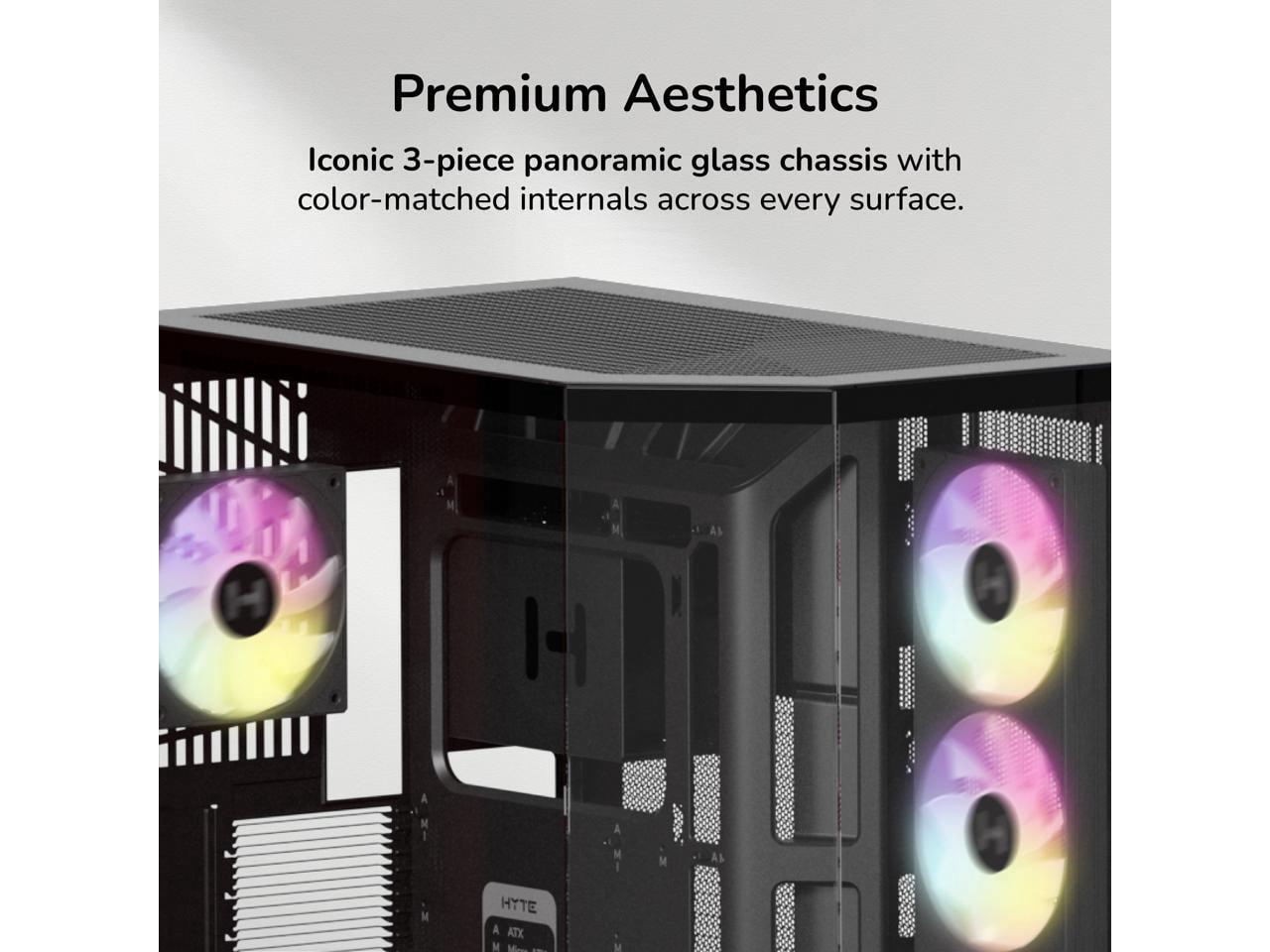 HYTE Y50 RGB Essential Aesthetic Gaming PC Case - 4 Included aRGB Fans (1x 120mm + 1x 360mm Reverse) - Dual Chamber ATX Desktop Chassis - Rear Connect Motherboard Compatible - Pitch Black