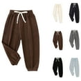 thumbnail image 3 of Ecqkame Boys Girls Cotton Corduroy Casual Sweatpant Kids Fall Solid Color Drawstring Elastic Waist Taper Pant Toddler Active Jogger Sweatpants I-Coffee 5 Years on Clearance, 3 of 3