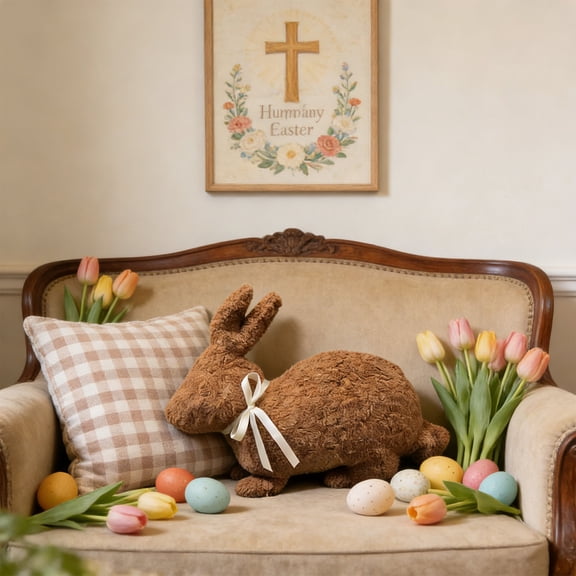 Pfull Easter Bunny Stuffed Pillow, Soft Decor Accent for Sofa, Bed, and Cozy Living Room Seasonal Display