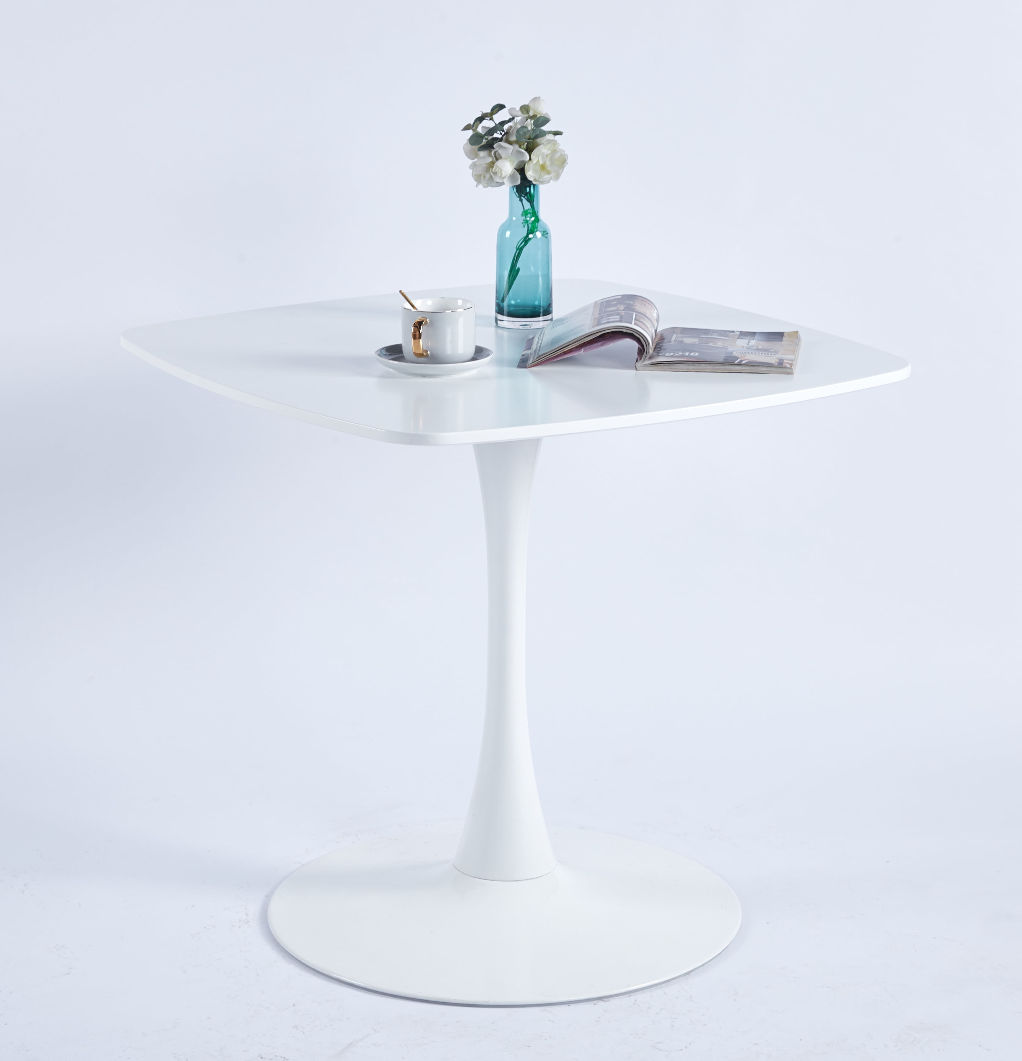 Euroco 23.6" Small Dinning Table for 2 ,Mid-Century Tulip Table with Metal Pedestal Base,Modern Leisure Table for Small Space Kitchen Dining Room,White