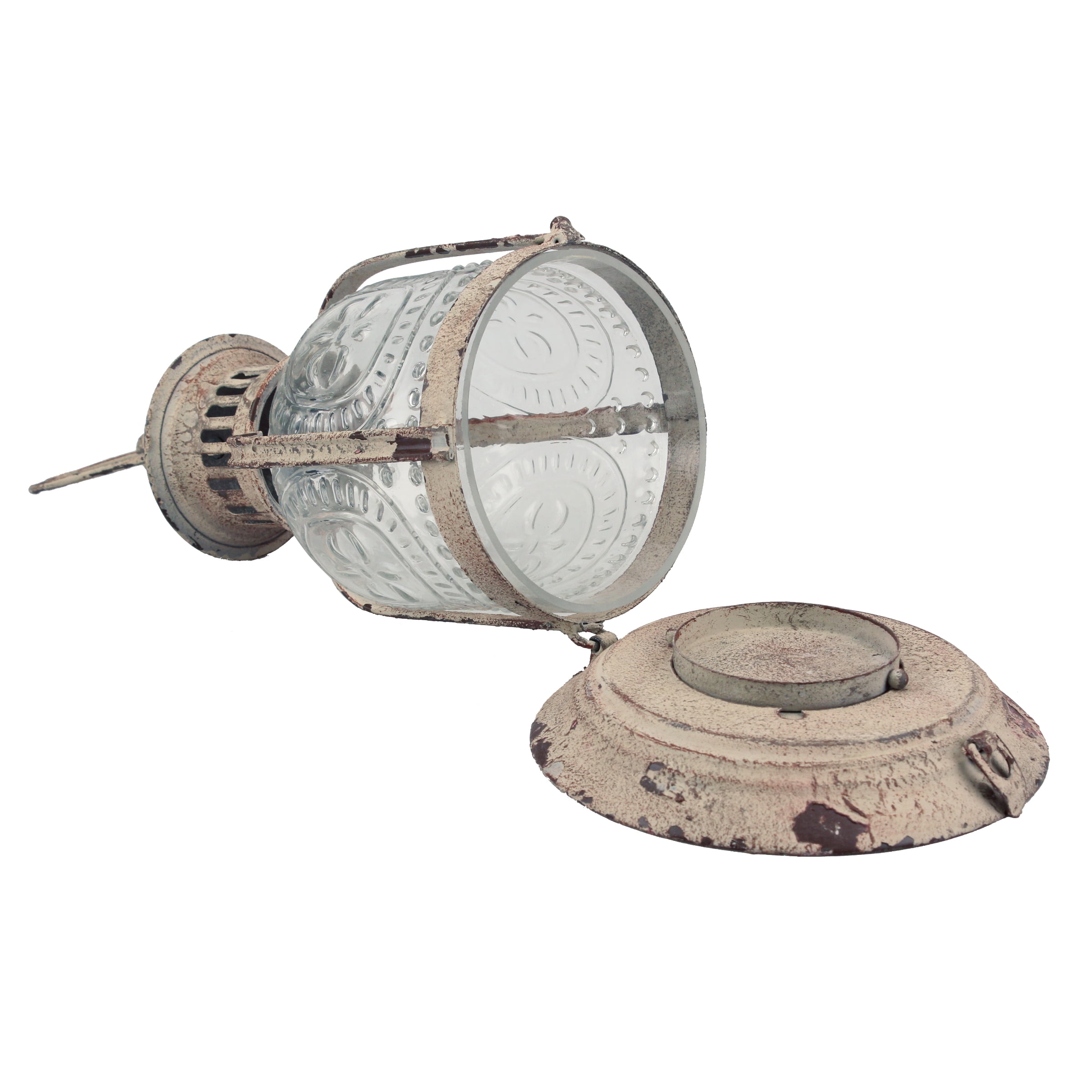 Stonebriar Indoor and Outdoor 10" Vintage Metal and Glass Candle Lantern, Off-White