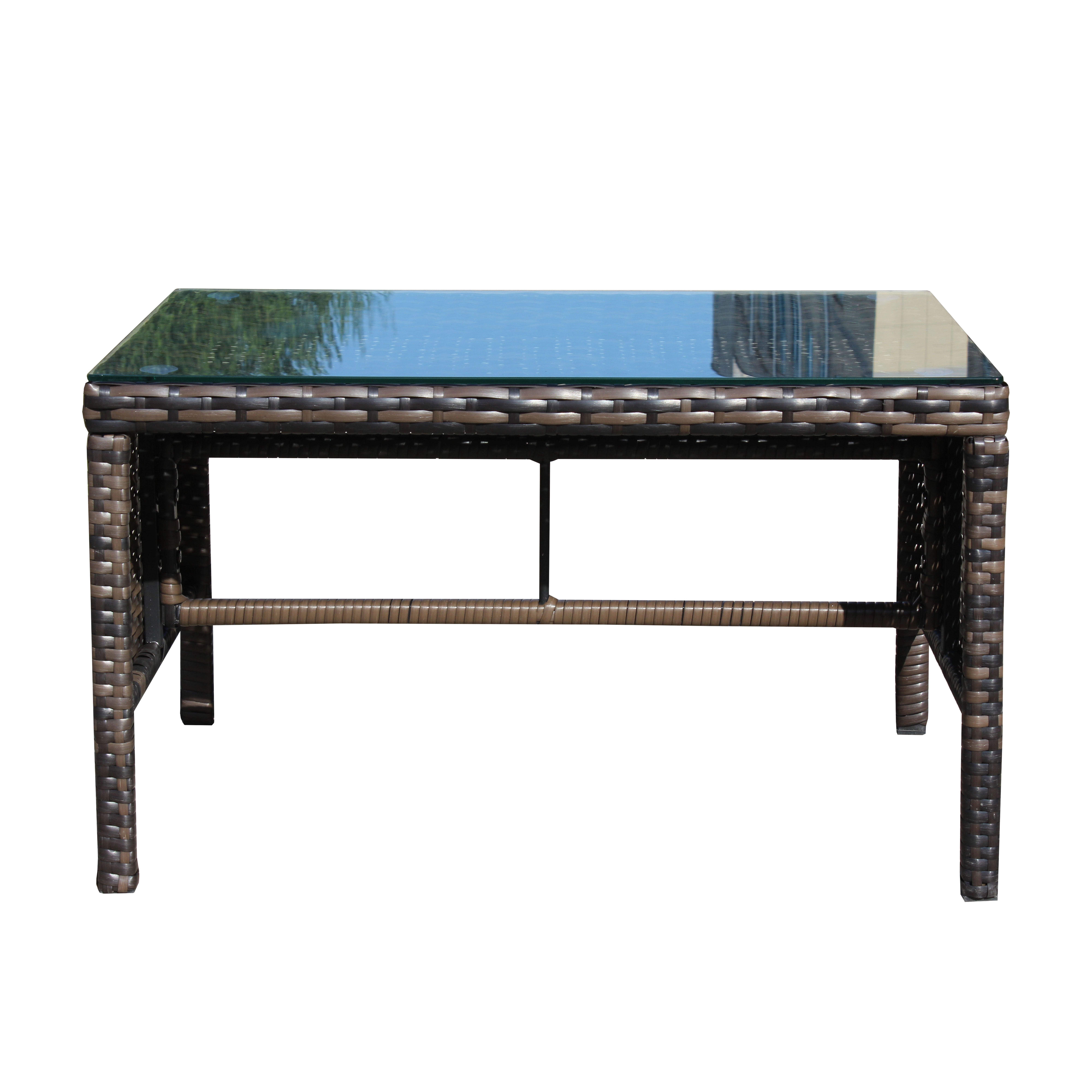 Tempered Glass Top Patio Coffee Table for Garden Backyard Deck Balcony Outdoor Leisure Living Space, Brown