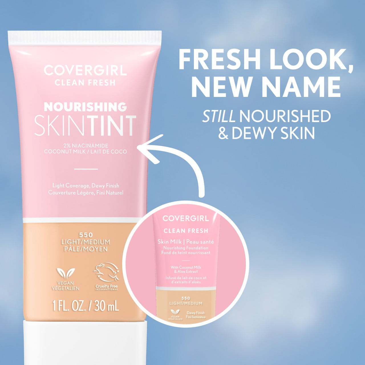 (3 pack) COVERGIRL Clean Fresh Nourishing Skin Tint, Dewy Finish, Deep, 1 fl oz (Packaging May Vary)