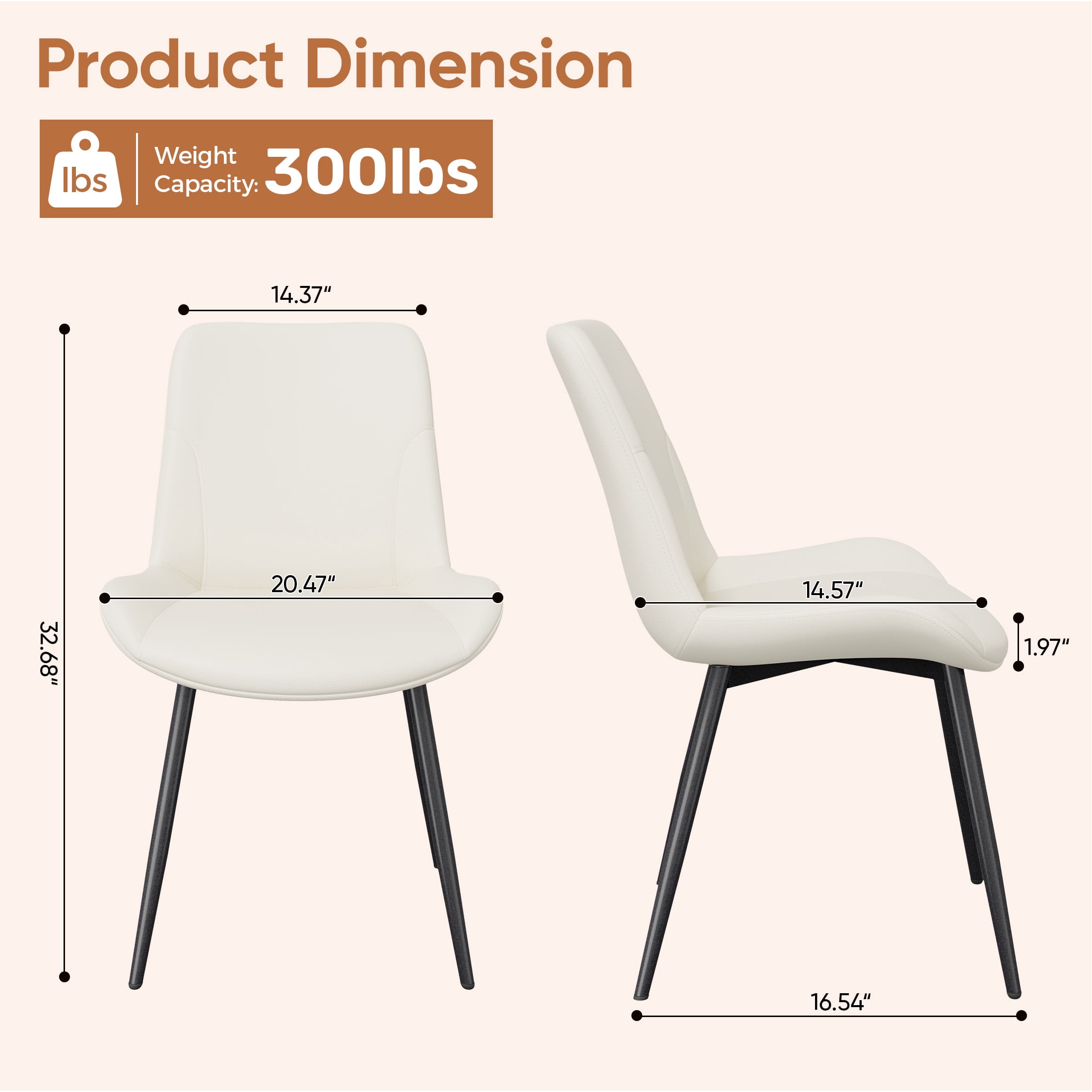 MOONMISS Dining Chair Set of 2,Upholstered with Ergonomic Backrest Metal Legs for Kitchen Office Reading,Beige