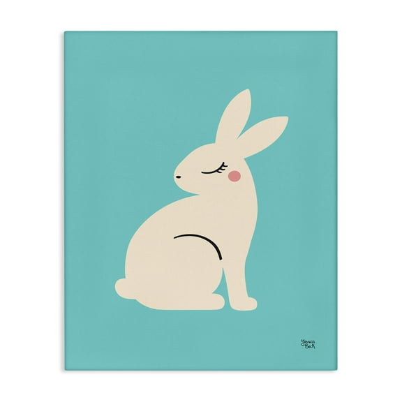 Stupell Industries Blushing Rabbit on Blue Animals Painting Wrapped Canvas Art Print Wall Art, 16 x 20