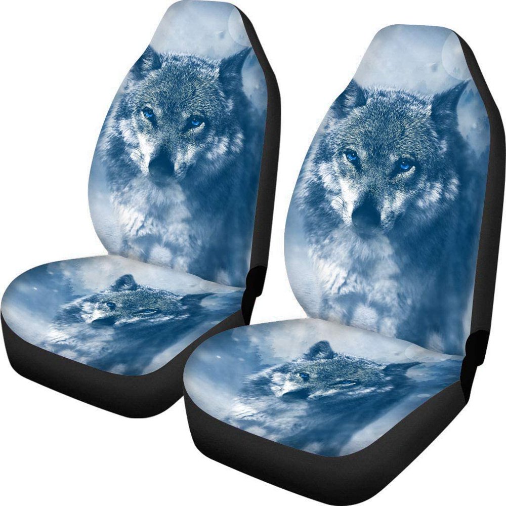 FMSHPON Set of 2 Car Seat Covers Wolf 3D Universal Auto Front Seats