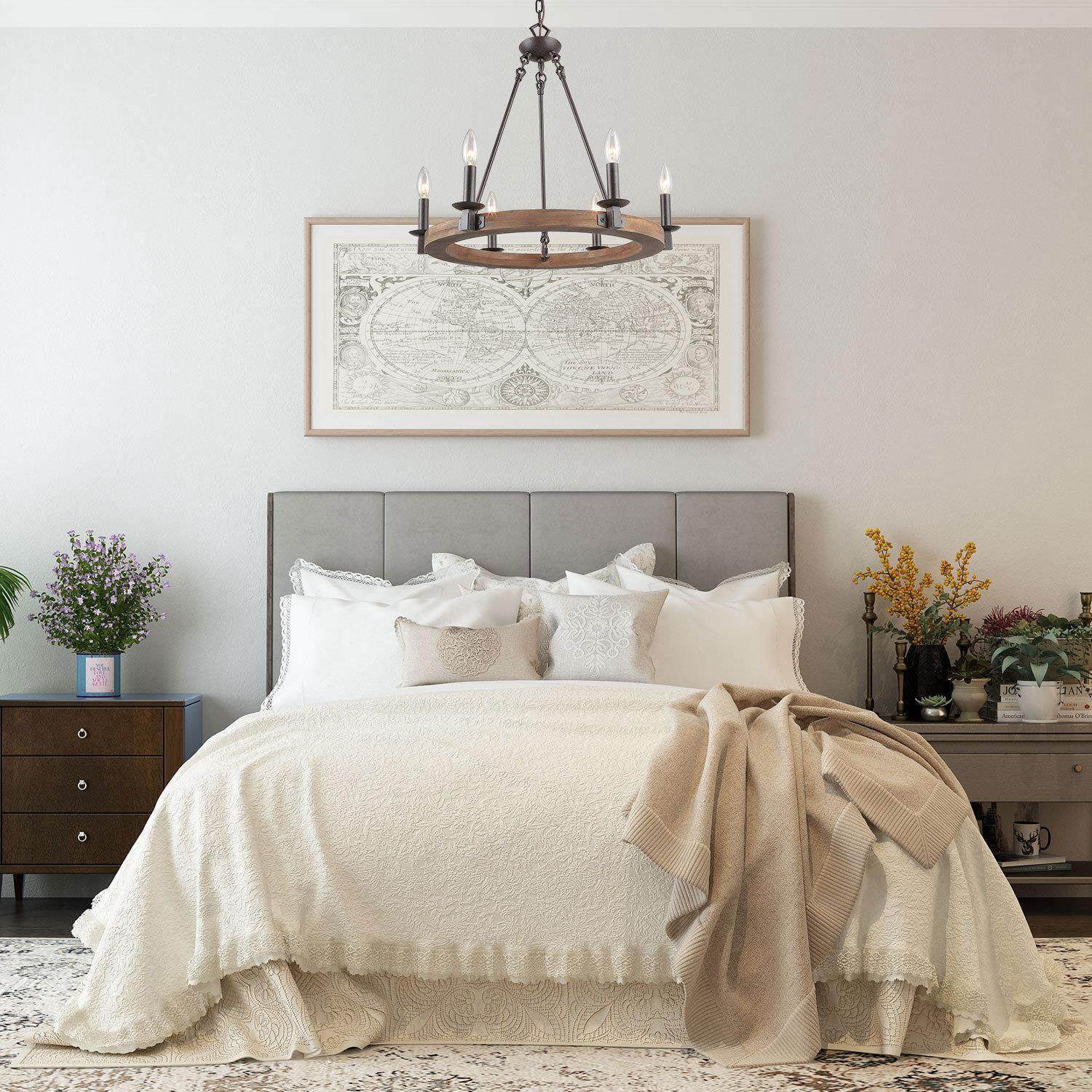 LNC 6-Light Distressed Brown and Bronze Wagon Wheel Farmhouse Chandelier