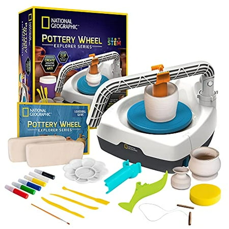NATIONAL GEOGRAPHIC Kid's Pottery Wheel - Complete Pottery Kit for Beginners  Electric Motor  2 lbs. Air Dry Clay  Sculpting Clay Tools  Patented Integrated Arm  Apron & More  Great Craft Kit for Kids