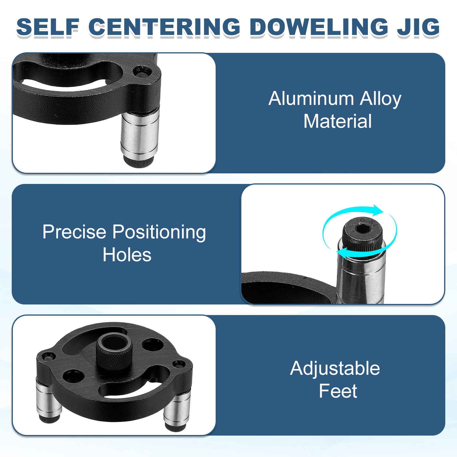 Uxcell Self Centering Doweling Jig Kit Straight Holes Puncher Dowel Jig Locator with Drill Bushings Woodworking Joints Tool for Precise Straight Holes, Black