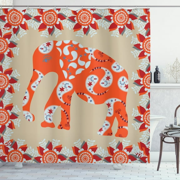 Ambesonne Animal Shower Curtain, Orange Flower Blossoms, 69"Wx75"L, Orange White and Red