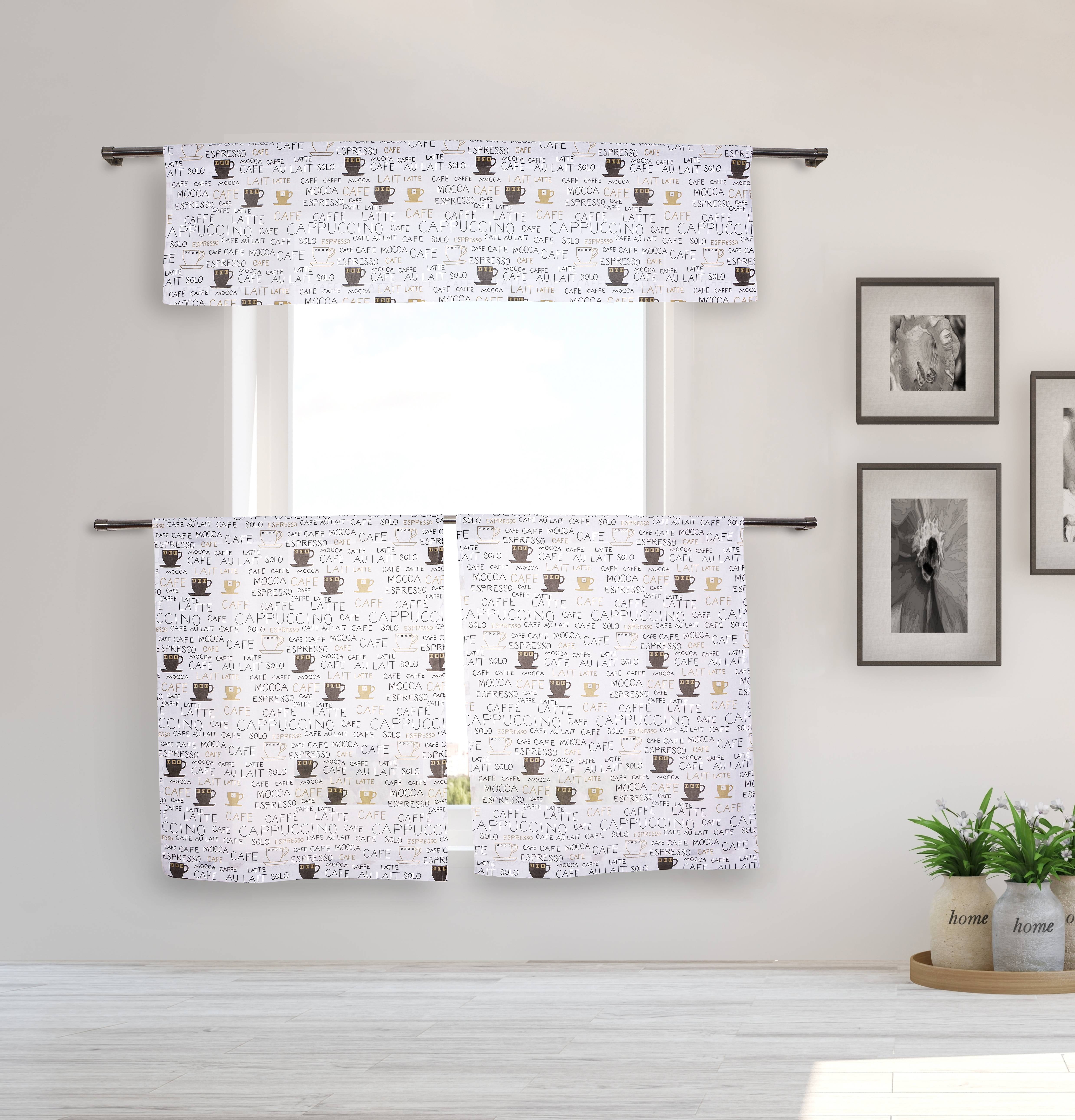 3Piece Mariko Coffee Kitchen Curtain Set 58 in. W x 15 in. L in Beige