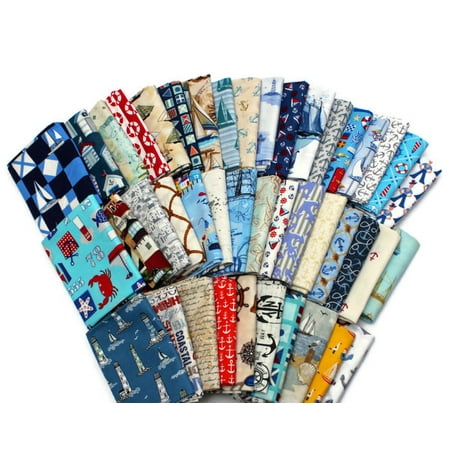 10 Fat Quarters - Assorted Nautical Sea Ships Boats Anchors Sailors Seagoing Sailing Boating Waves Quality Quilters Cotton Fabrics M227.01