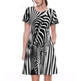 thumbnail image 1 of Balery Optical Zebra Illusion Vestidos sueltos de manga corta para mujer, vestidos de verano 2025, vestidos casuales de corte A con vuelo., 1 of 6