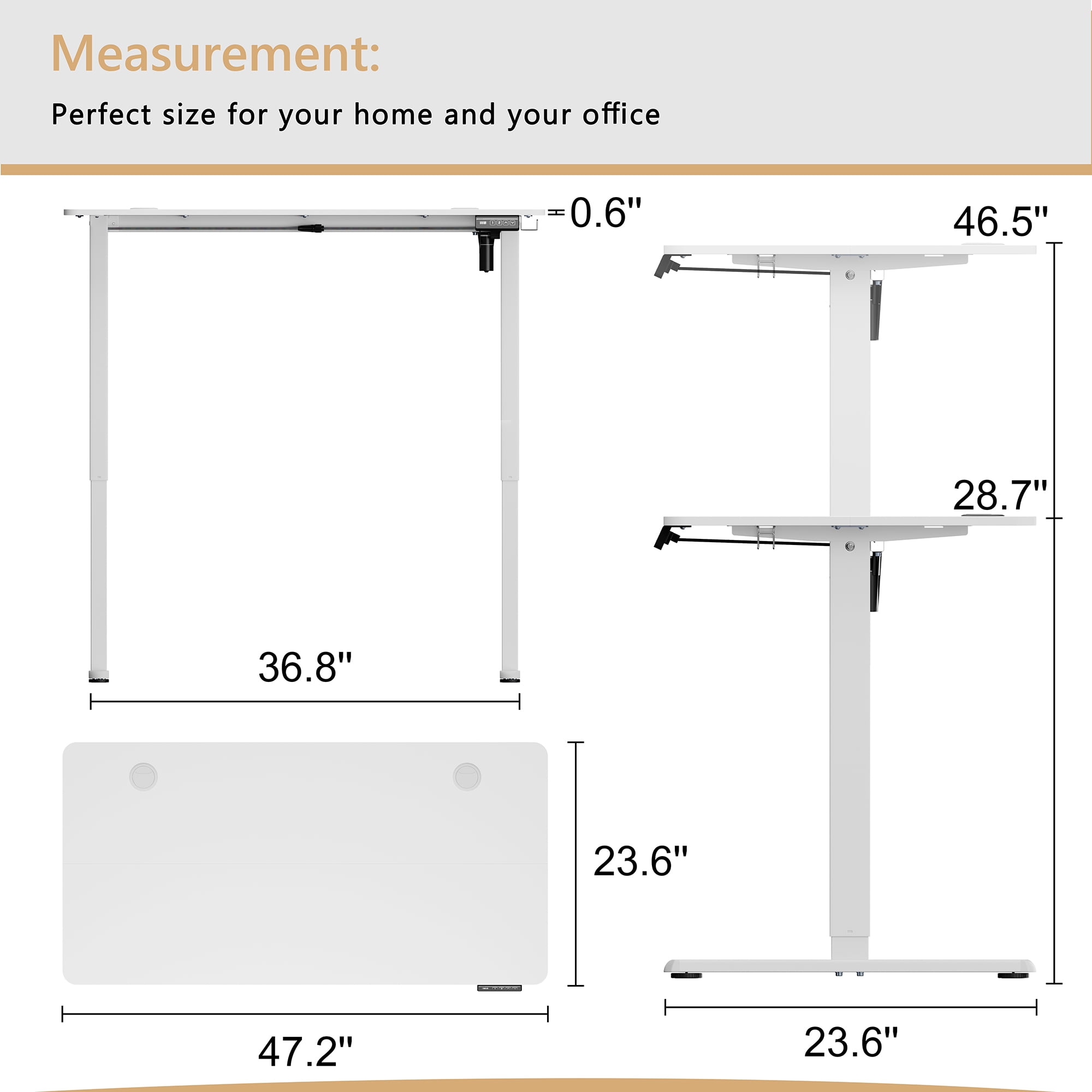 Walsunny Electric Standing Desk, Adjustable Height Gaming Desk, 47.2 x 23.6 Inches Ergonomic Stand Desk with Electric Lift, Home Office Desk with White Frame/White Top