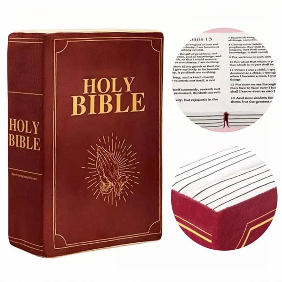 Bible Decorative Pillow for Sofa, 13x8.8x4 inches, Book Plush Pillow that Opens, Gift for Kids & Adults, Accent Decor for Bedroom Living Room (Red)