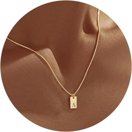 Gold Initial Necklaces For Women Non Tarnish, 14K Gold Plated Dainty Square Letter Pendant Charm Necklace Waterproof A-Z Trendy Thin Chain Name Necklace Personalized Jewelry Gifts[o5240]
