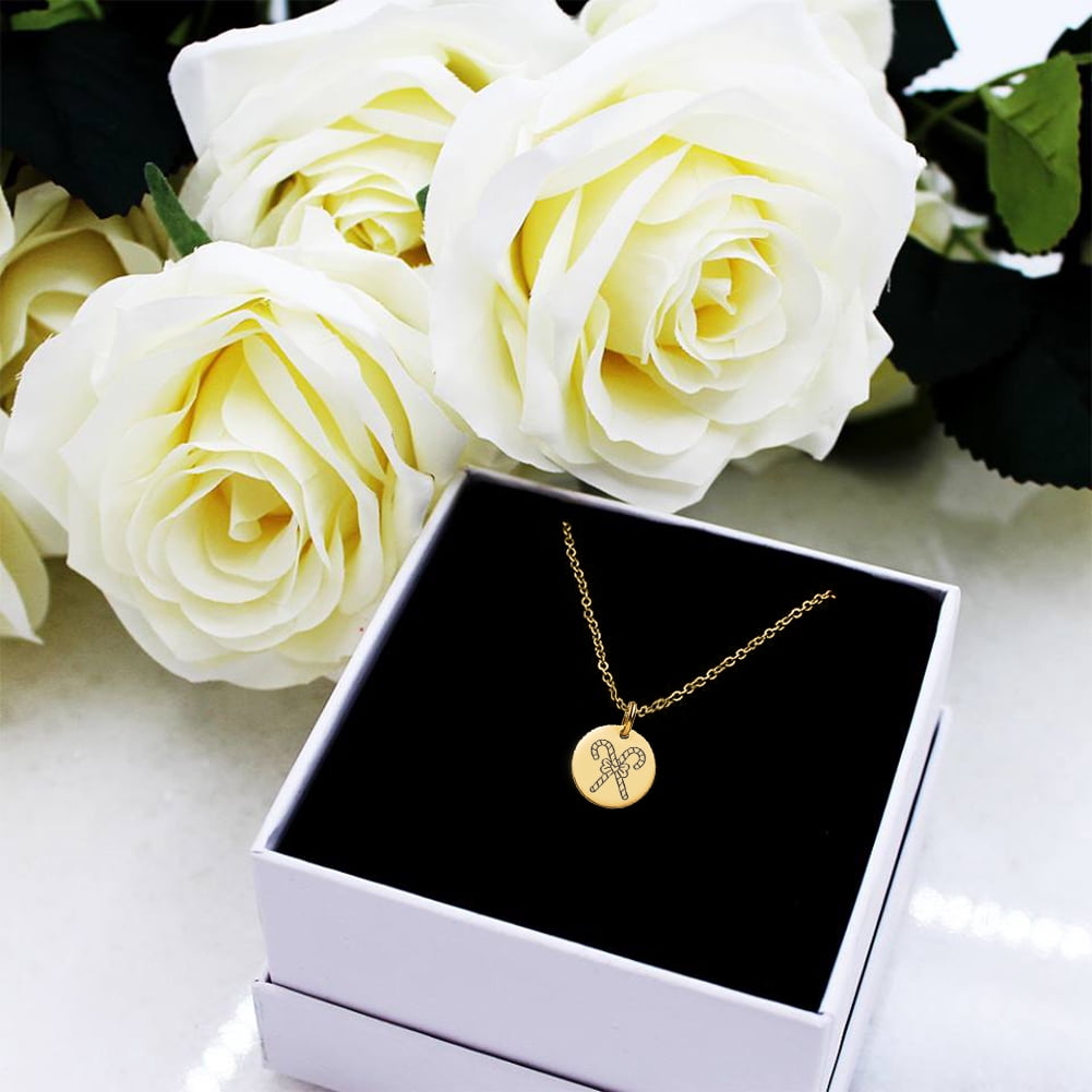 Anavia Round Christmas Candy Cane Stainless Steel Gold Disc 10mm Pendant Jewelry with Gift Box