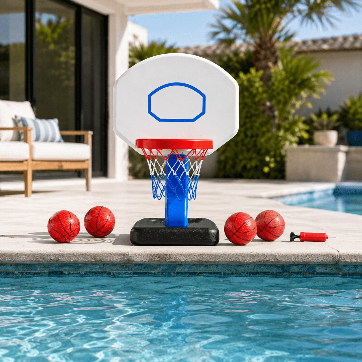 Lucky Doug Pool Basketball Hoop for All Age, Adjustable Water Basketball Hoop with 4 Balls & Pump, Indoor Outdoor Toddler Basketball Goal for Ages 3+, Poolside Basketball Game Indoor Outoor
