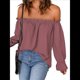 thumbnail image 1 of Blusa Informal Holgada de con Hombros Descubiertos y Volantes de Larga para Mujer. Color de la Raíz de M, 1 of 8