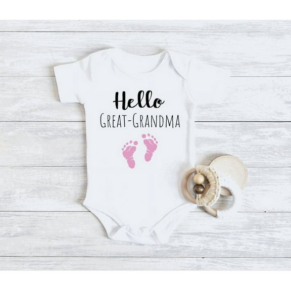Pregnancy Announcement Great Grandparent Hello Great Grandma Or Great Grandpa S Â® Bodysuit Surprise Pregnancy Reveal S Cute And Cool Baby Bodysuit, Baby Bodysuit Lat 4424