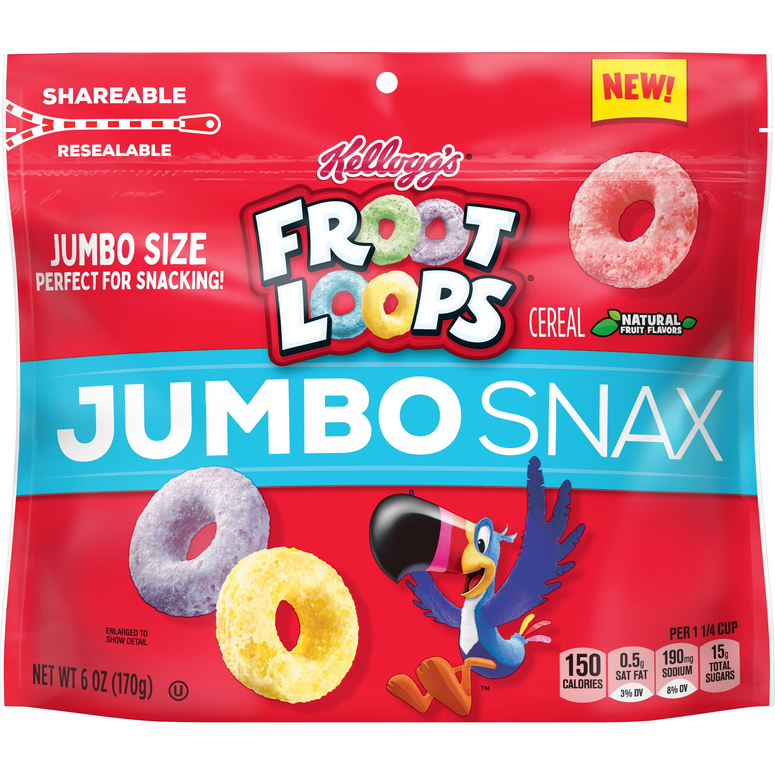 Kellogg's Froot Loops Jumbo Snax, Cereal Snacks, Original, 6 Oz