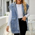 thumbnail image 5 of Ladies Oversized Denim Vest Mid Long Jean Vest Sleeveless Jackets Distressed Vest Cotton(M), 5 of 5
