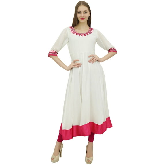 Bimba Women's White Embroidered Anarkali Georgette Indian Ethnic Clothing-16