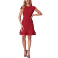 thumbnail image 2 of Vestido rojo de mujer con mangas cortas, cuello redondo, con volantes en la parte inferior y por encima de la rodilla, 2 of 6
