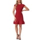thumbnail image 2 of Vestido rojo de mujer con mangas cortas, cuello redondo, con volantes en la parte inferior y por encima de la rodilla, 2 of 6