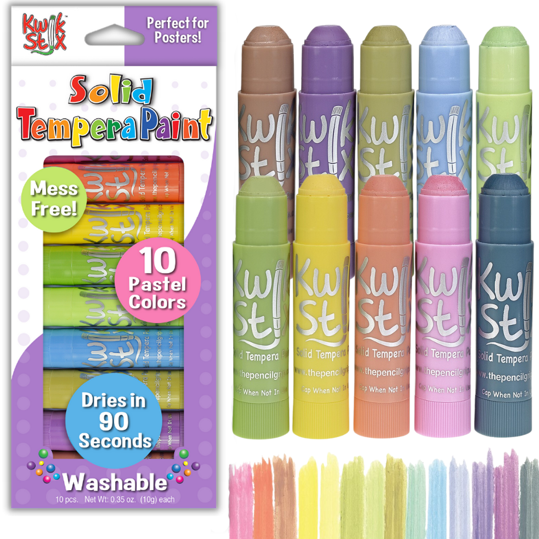 Kwik Stix Solid Tempera Paint Sticks Bundle, 20 Count (2 Packs of 10), Jewel & Pastel Colors, Washable, Quick-Drying, Non-Toxic