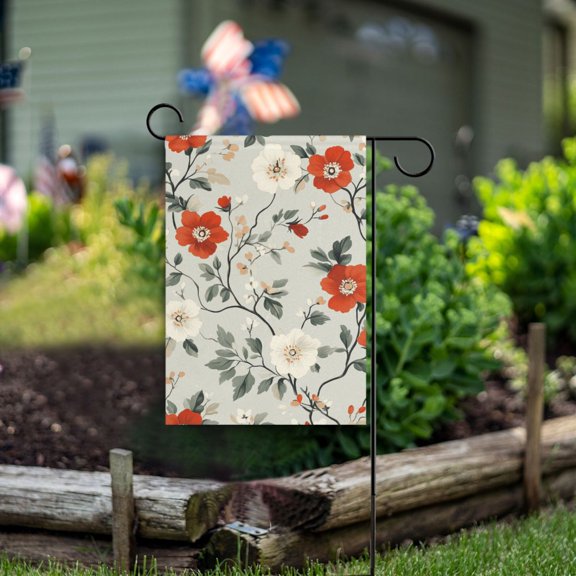 Yayeee Garden Flag 12" x 18" Double Sided Outdoor Yard Lawn Holiday Decorations, Red and White Floral Pattern