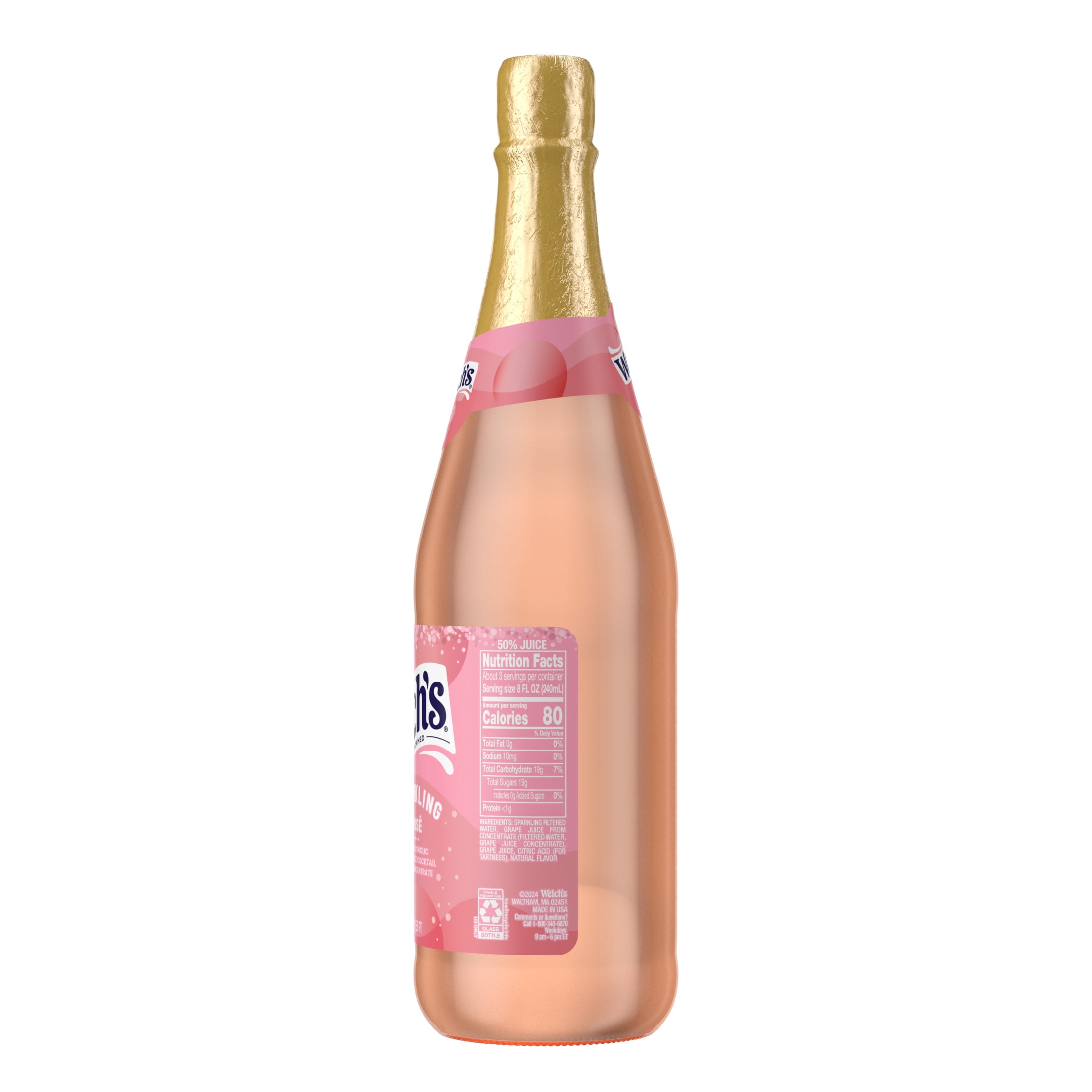 (12 pack) Welch's Non-Alcoholic Sparkling Rosé Grape Juice Cocktail, 25.4 fl oz Bottle