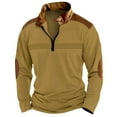 thumbnail image 3 of Fall Sweatshirts for Men Zip up Khaki Warm Pullover Long Sleeve Casual Solid Color Jacquard Half Zipper Plus Size Hoodless M, 3 of 7