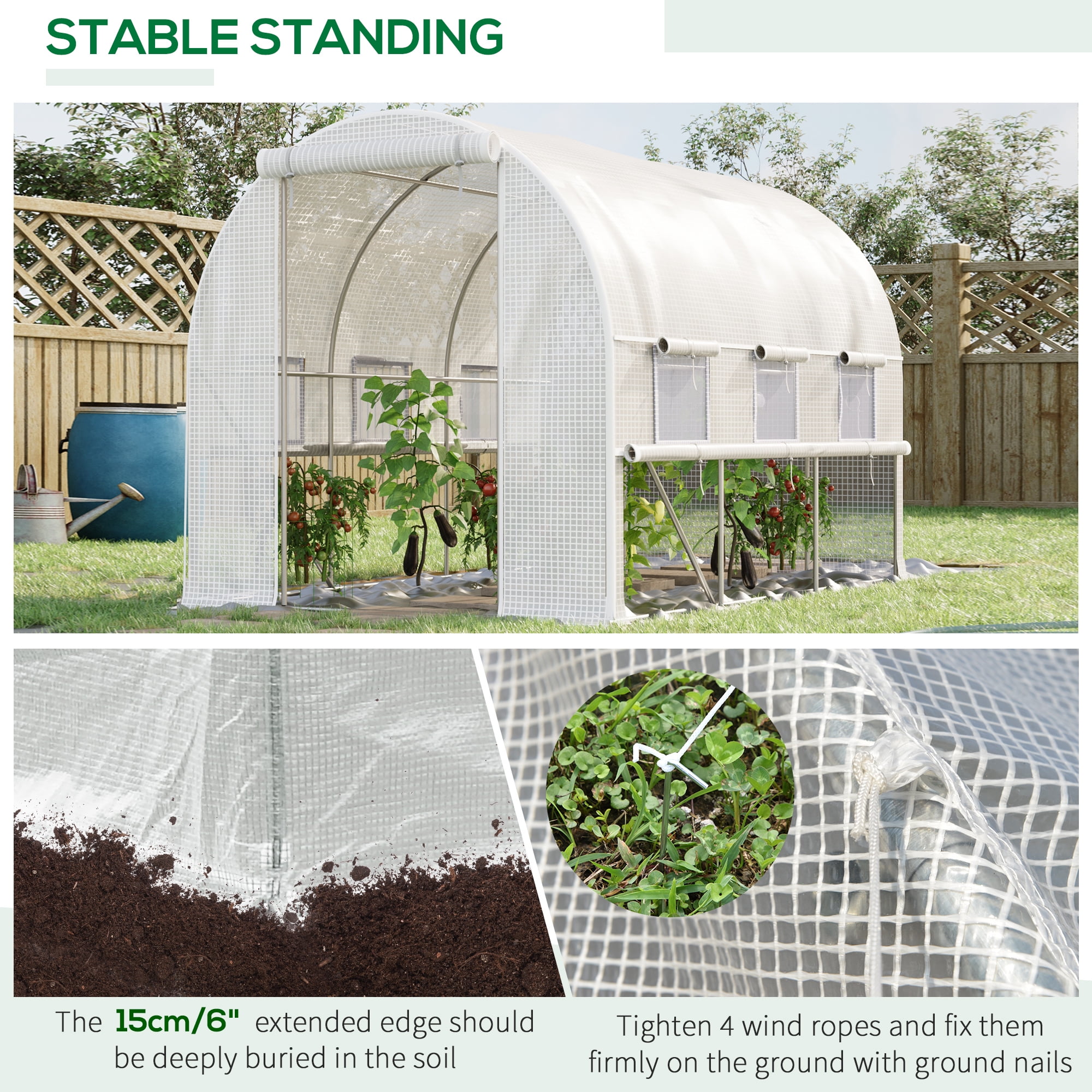 Outsunny 10' x 7' x 7' Walk In Tunnel Greenhouse, Outdoor Green House with Anti-Tear PE Cover