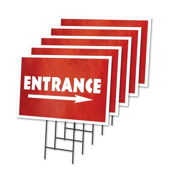 Entrance 5 Pack Of 18" x 24" Yard Sign & Stake | Advertise Your Business | Stake Included Image On Front Only | Made in The USA