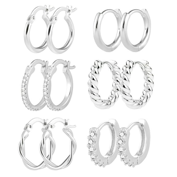 Alexcraft Small Hoop Earrings Set for Women, 14K Gold/Sliver Plated Chunky Huggie Hoop Earring Hypoallergenic Stackable Earrings for Woman Multiple Piercing Dainty Jewelry Gift