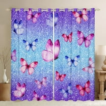 Manfei Cartoon Butterfly Animal Blackout Curtains Set of 2 (52x84 Each), Blue Purple Dreamy Rainbow Window Curtains, Teens Kids Boys Girls Curtains and Drapes, Curtains and Drapes Home Decor