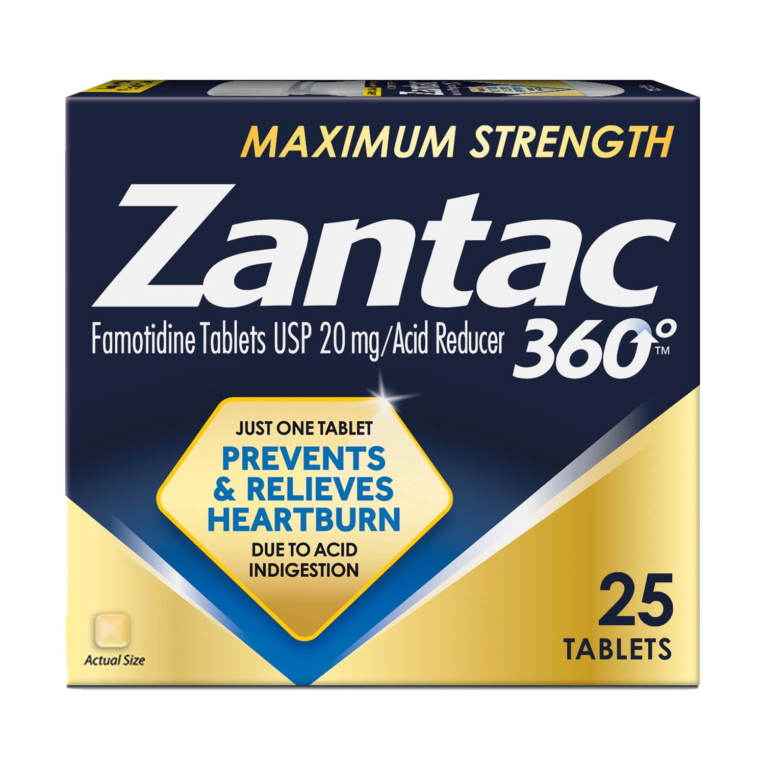 Zantac 360 Maximum Strength, Antacid Heartburn Prevention and Relief, 25 Tablets