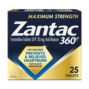 Zantac 360 Maximum Strength Famotidine Antacid Tablets, Heartburn Relief and Acid Reducer Medicine, 20 mg, 25 Count