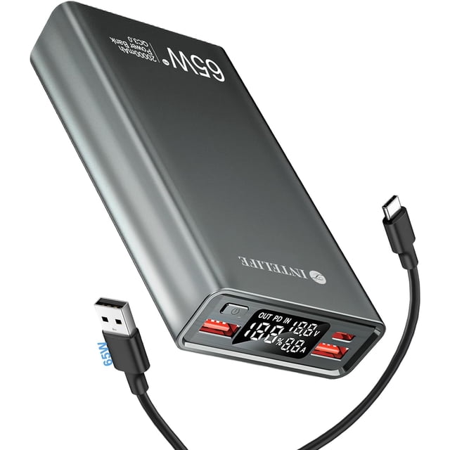 Power Bank 20000mAh Metal para Lapto Carga Rápida 65W USB-C Cargador Portátil,PD QC Batería Portátil de 3 Salidas para MacBook Thinkpad iPad Tablet iPhone 16 15 14 13 Pro Samsung, etc.