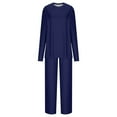 thumbnail image 5 of ibuvkizy Two Piece Sets for Women,Summer Women's Casual Shoulder Sleeved Long Sleeved Round Neck Top/Loose Straight Tube with Pocket Long Pants Set Blue,XL, 5 of 6