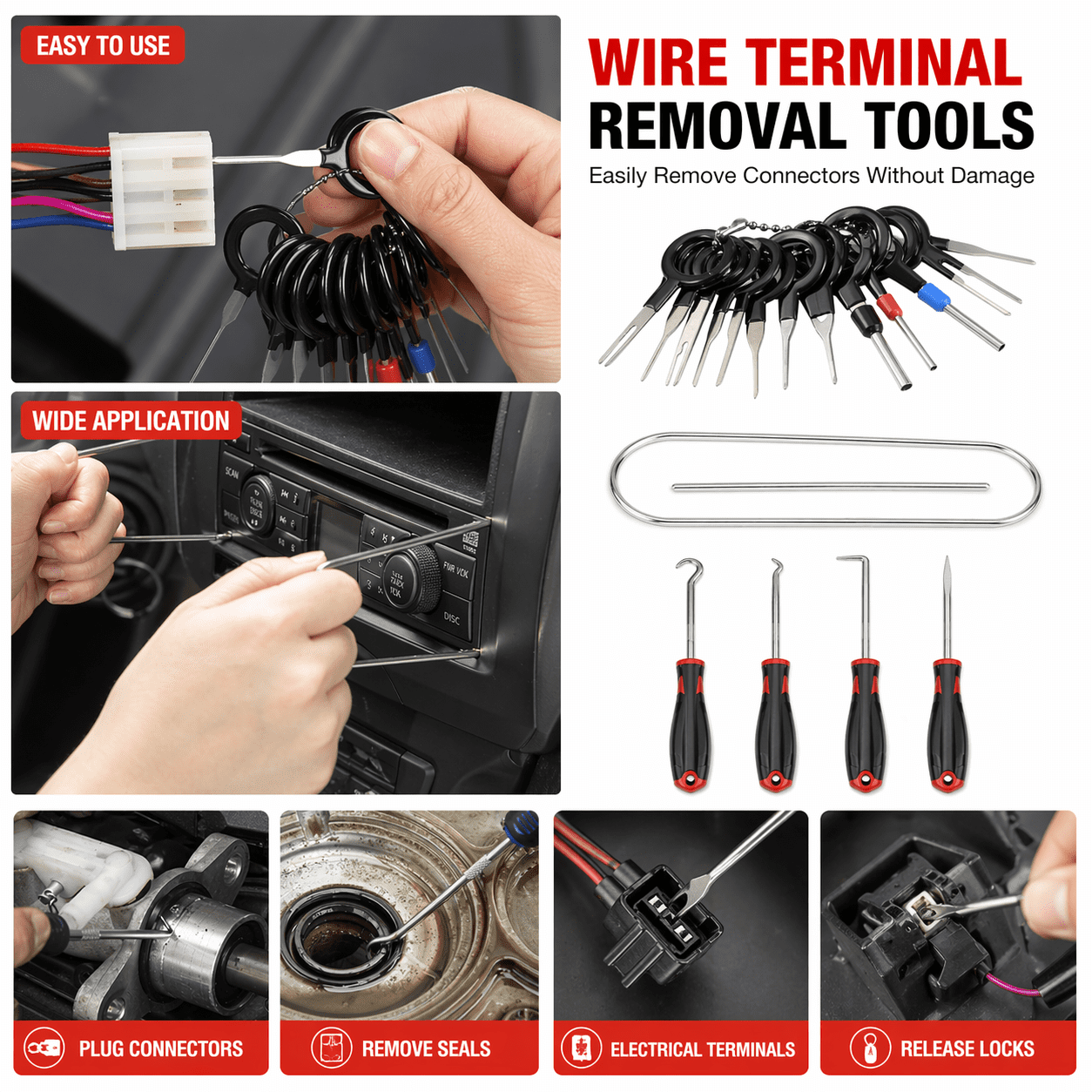 43pcs Auto Trim Removal Tool Kit Car Interior Panel Clip Remover Set Fastener Removal Tools with Terminal Extractor Pliers Screwdriver Storage Bag