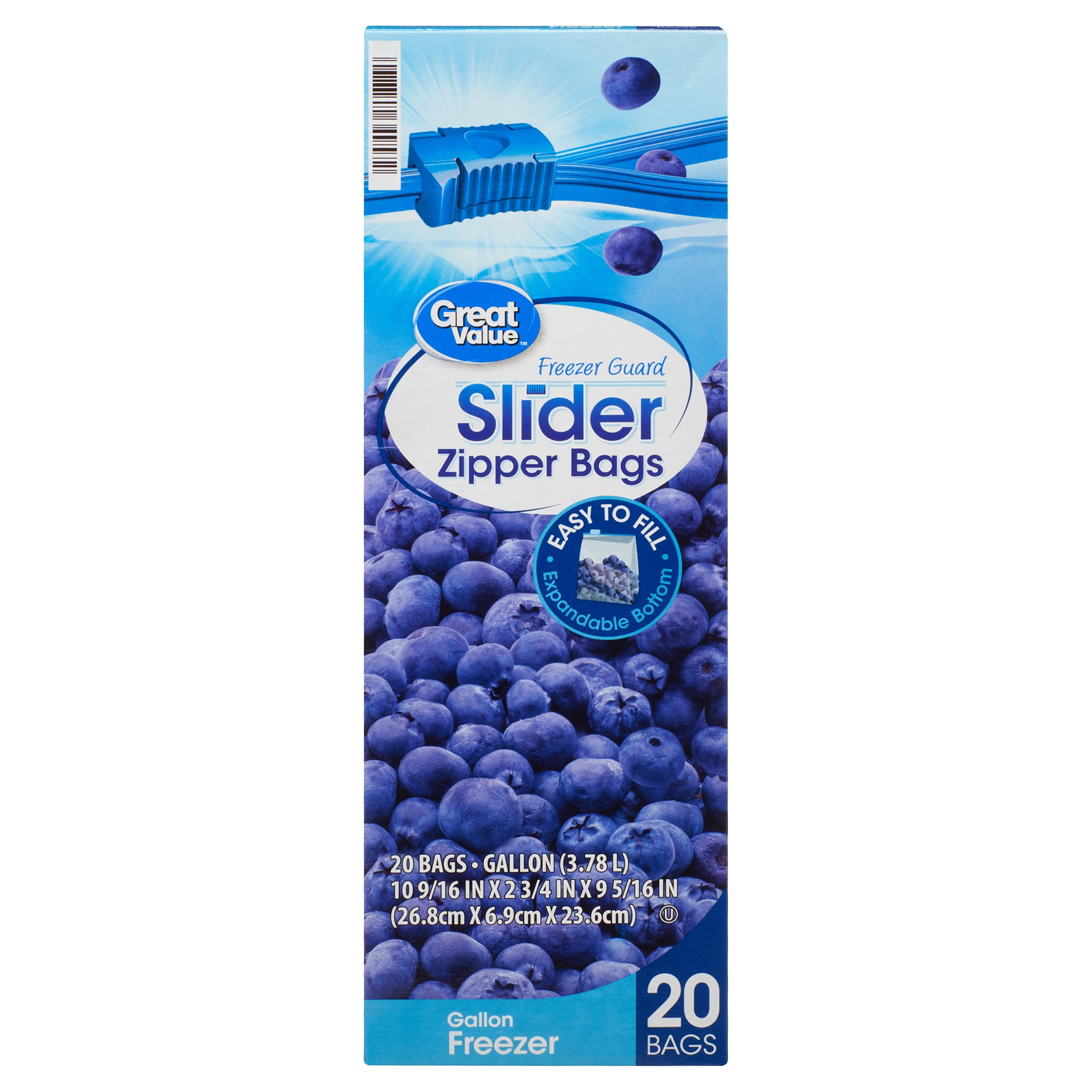 Great Value Freezer Guard Slider Zipper Bags, Gallon Freezer, 20 Count