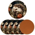 thumbnail image 2 of Hedgehog 6PCS Round Coasters Set, Microfiber Leather Drink Coasters, 11x11 cm/4.3x4.3 in, 2 of 6