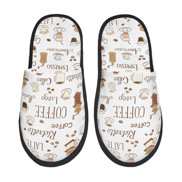 Fotbe Coffee Pantuflas Peludas para Mujer con Estampado, Zapatillas de Peluche, Zapatos de Invierno para Casa, Uso Interior y Exterior-Medium