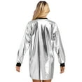 thumbnail image 2 of iixpin Women's Shiny Metallic Long Sleeve T-shirt Dress Holographic Club Dance Loose Mini Dress Silver M, 2 of 4
